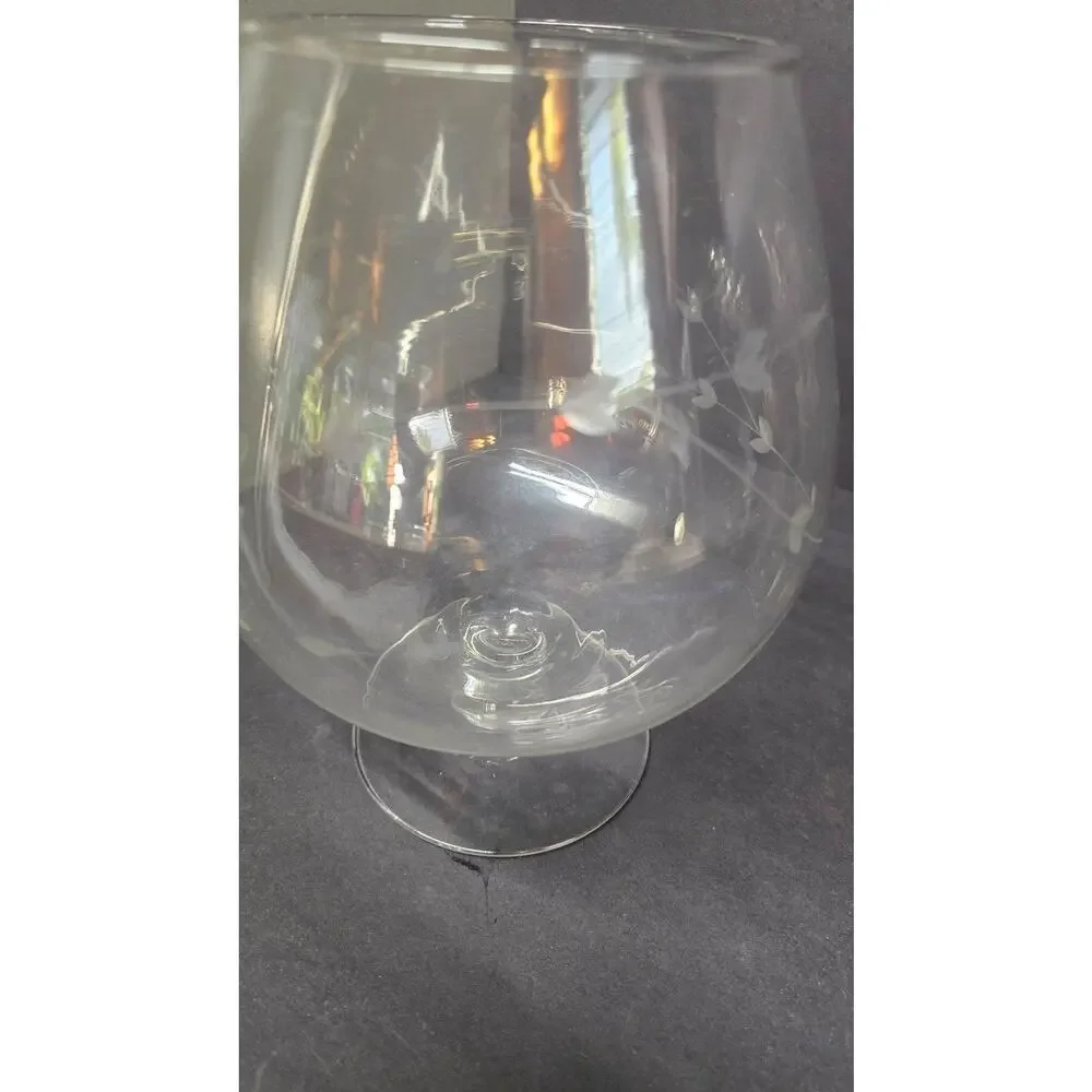 Vintage Princess House Large Snifter Glass Etched Leaf Vine Pattern Decorative